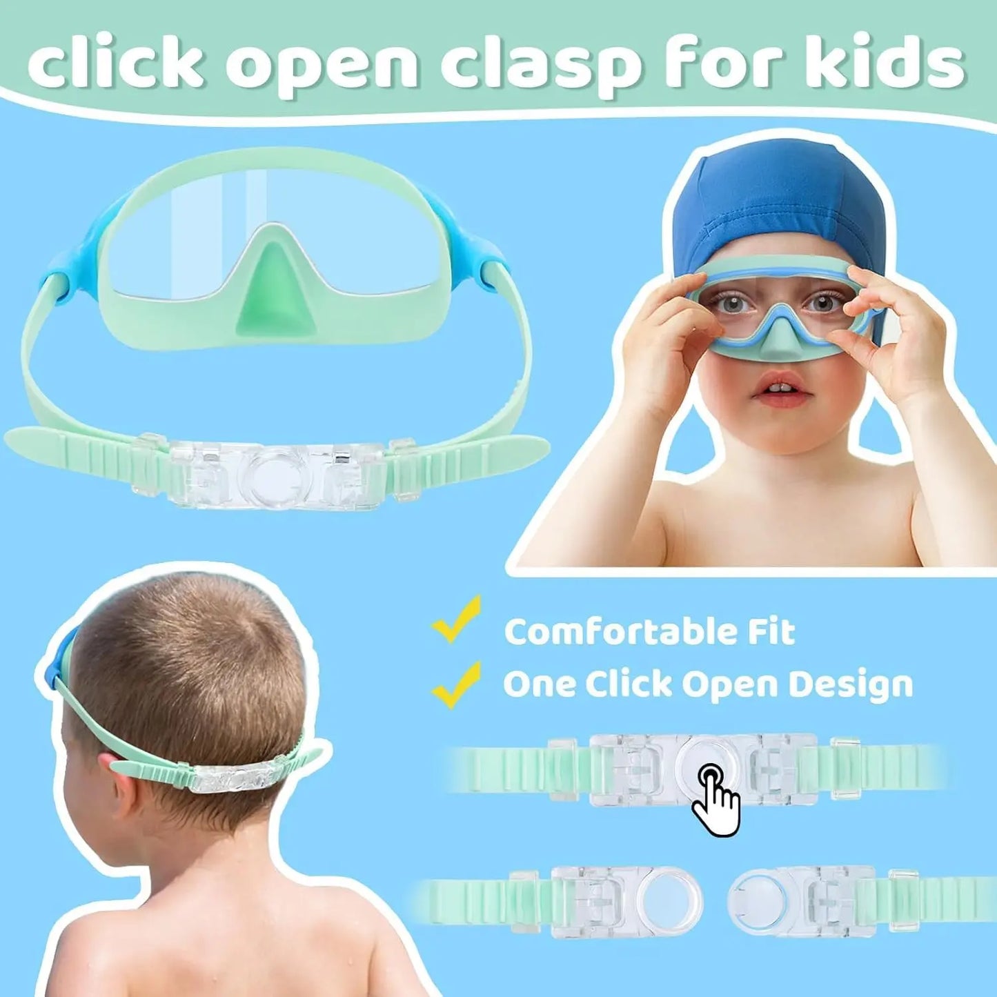 Kids Anti-Fog Swim Goggles with Soft Leakproof Nose Cover