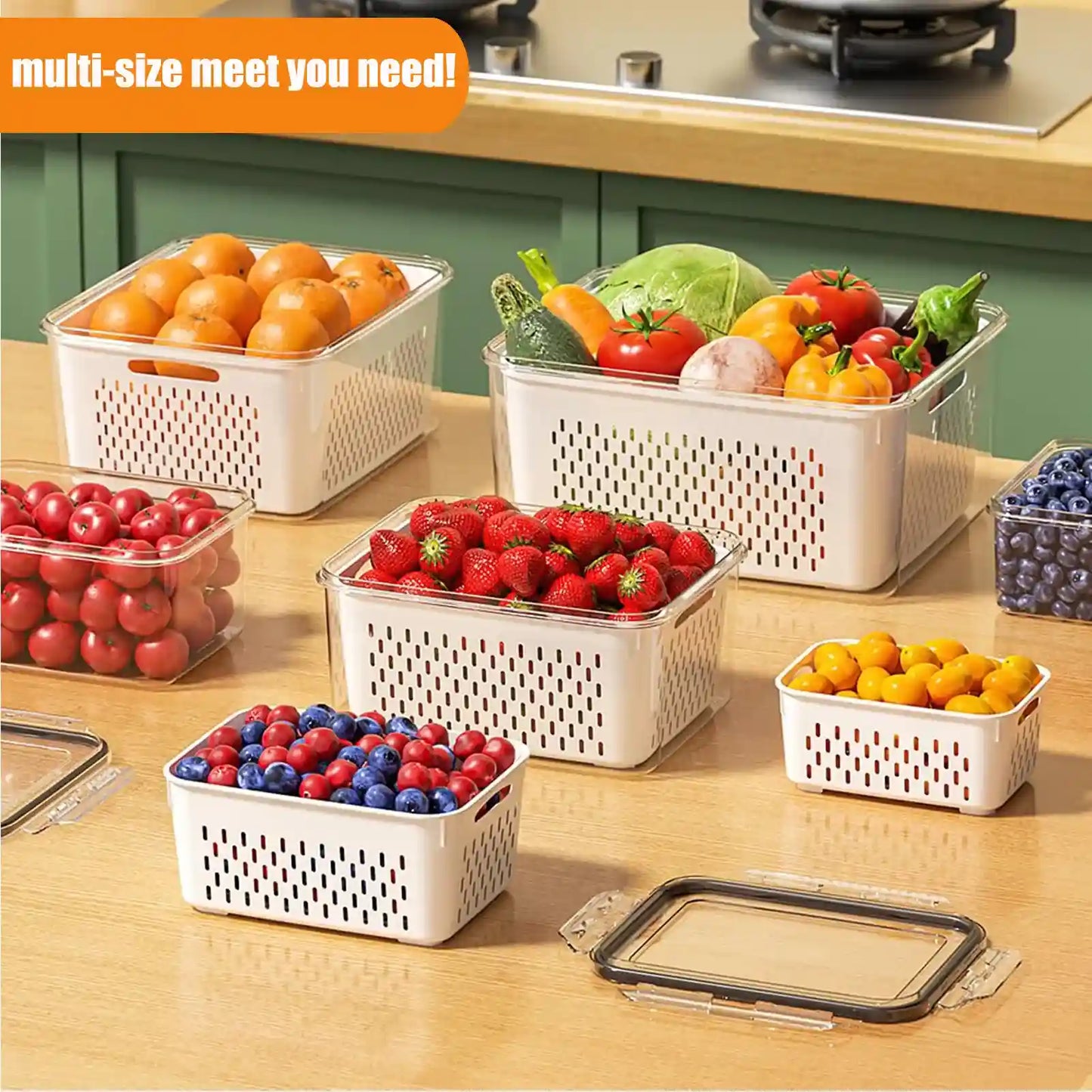 Produce Saver Containers with Removable Colanders