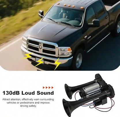 Ultra-Loud 130DB Dual Trumpet Air Horn Kit with Compressor