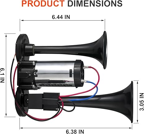 Ultra-Loud 130DB Dual Trumpet Air Horn Kit with Compressor