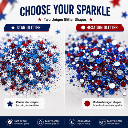 Patriotic Red, White & Blue Body Glitter Stick for 4th of July