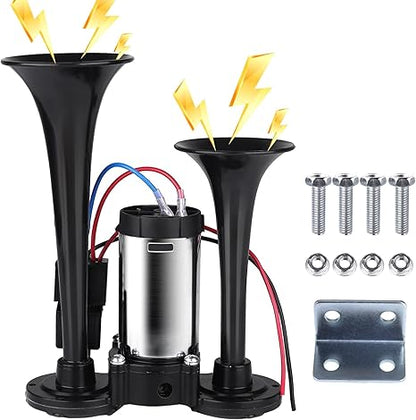 Ultra-Loud 130DB Dual Trumpet Air Horn Kit with Compressor