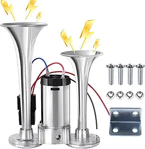 Ultra-Loud 130DB Dual Trumpet Air Horn Kit with Compressor