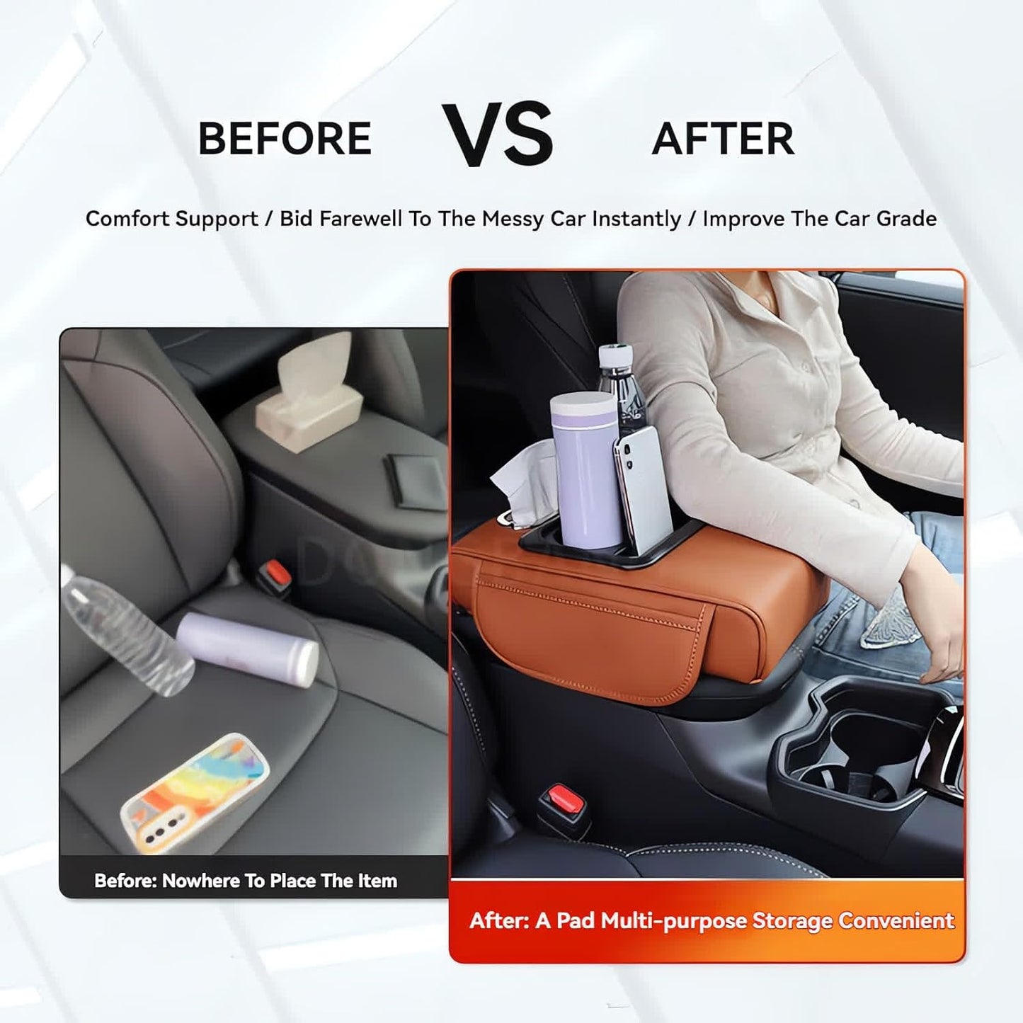 Drive Without Pain, Organize Without Mess: 4-in-1 Luxury Armrest Console