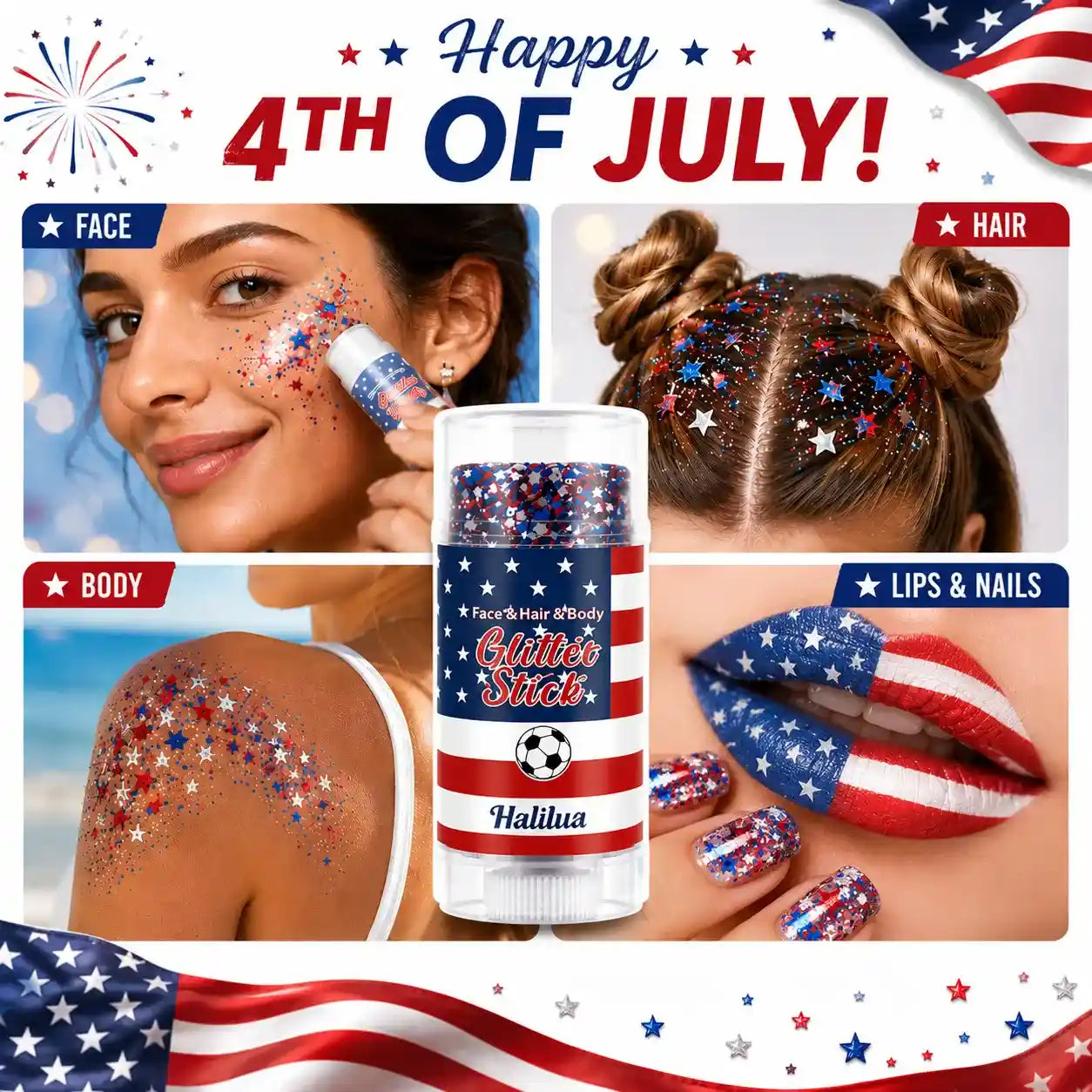 Vibrant 4th of July Face & Body Glitter Stick