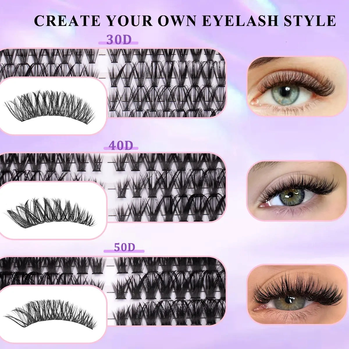 Eyelash Cluster Kit, D-Curl Volume Cluster Lash Extensions Set