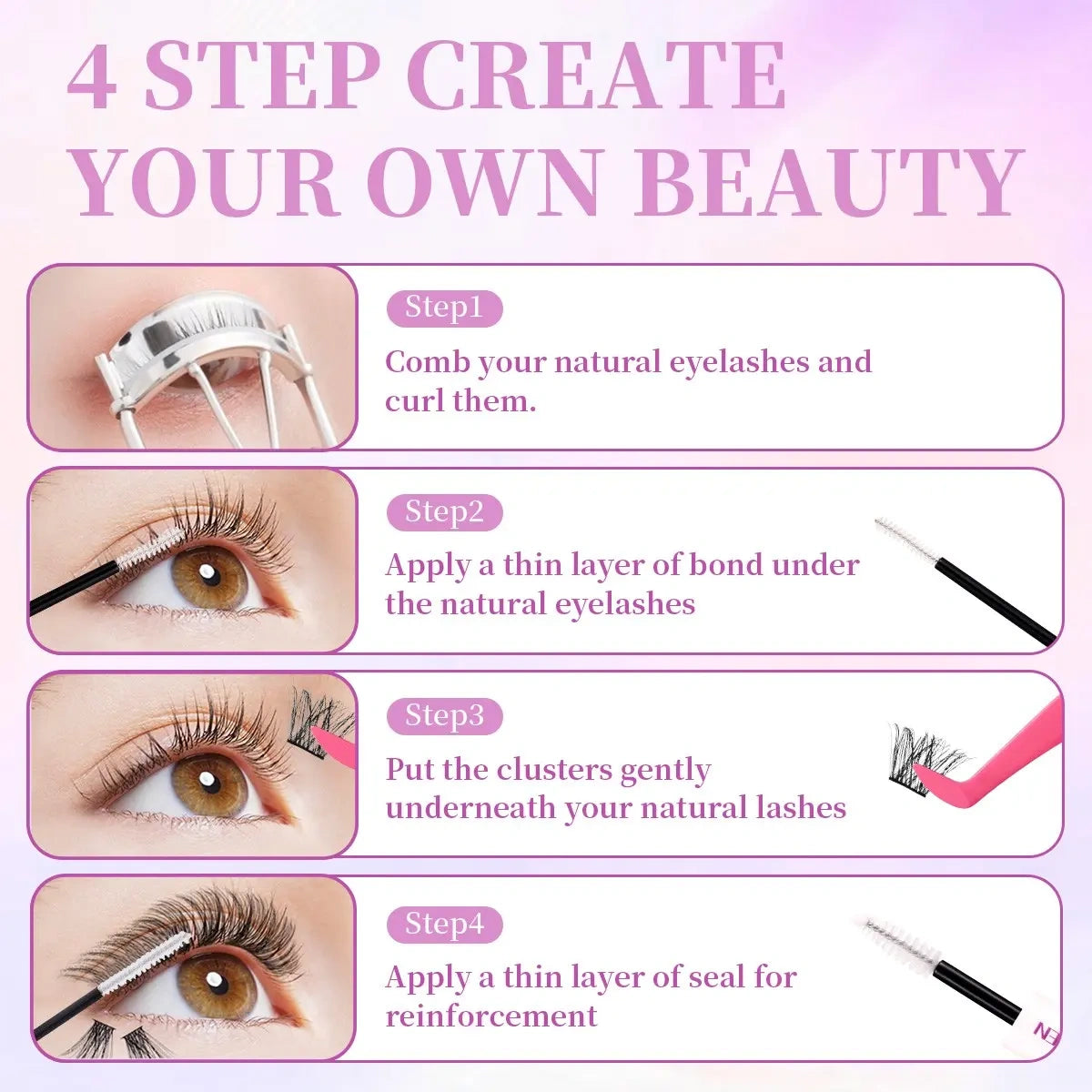 Eyelash Cluster Kit, D-Curl Volume Cluster Lash Extensions Set