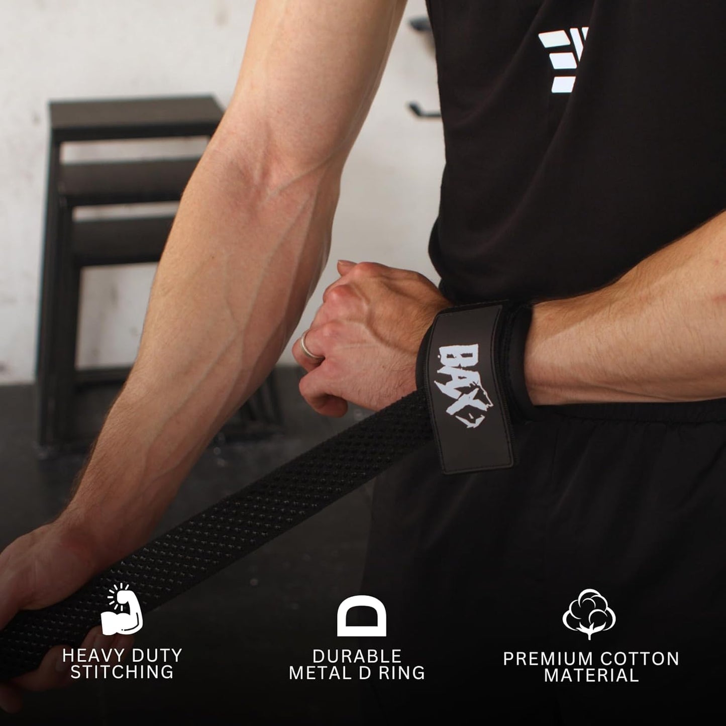 Premium Cuffed D-Ring Lifting Straps | Heavy Duty Wrist Support for Gym Training