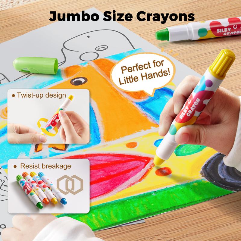 Jumbo Silky Twist Crayons for Toddlers – Easy Grip Washable Coloring Crayons for Kids, Non-Toxic Art Supplies & Creative Gift Set