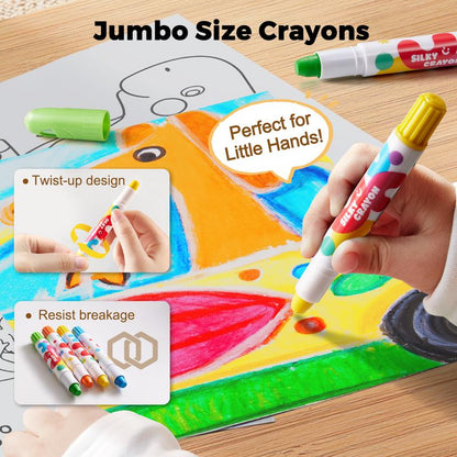 Jumbo Silky Twist Crayons for Toddlers – Easy Grip Washable Coloring Crayons for Kids, Non-Toxic Art Supplies & Creative Gift Set