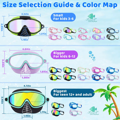 Kids Anti-Fog Swim Goggles with Soft Leakproof Nose Cover