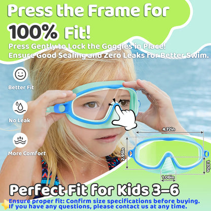 Kids Anti-Fog Swim Goggles with Soft Leakproof Nose Cover