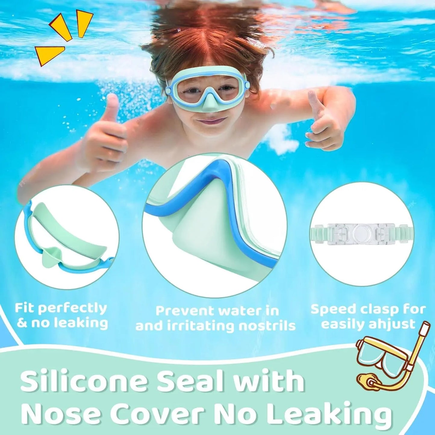 Kids Anti-Fog Swim Goggles with Soft Leakproof Nose Cover