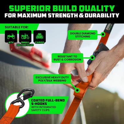 1" x 10' Retractable Ratchet Straps- Medium Duty Self Retracting Tie Down Straps for Truck, Cargo Trailer