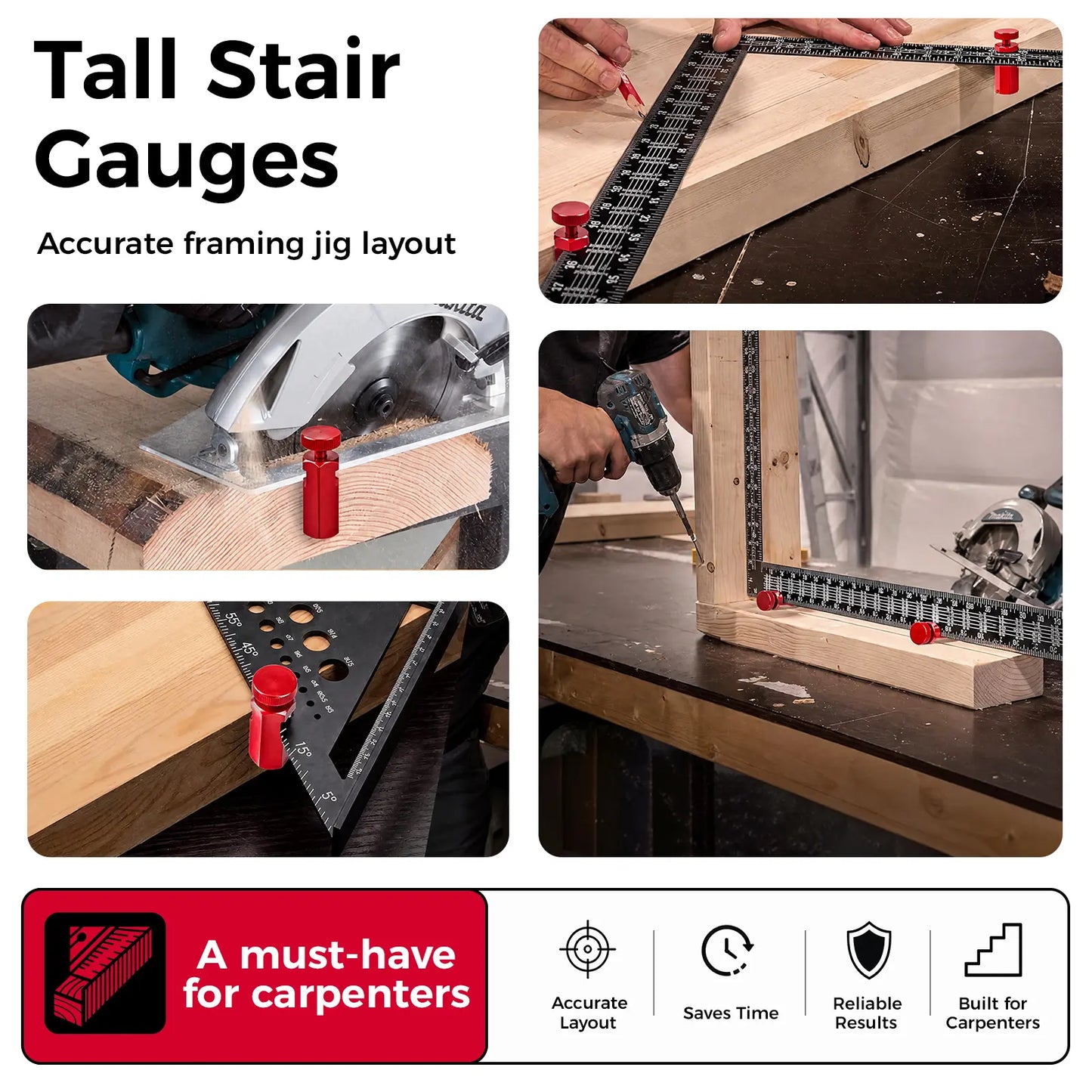 Ultra-Precise Tall Stair Gauges for Framing Squares & Circular Saws