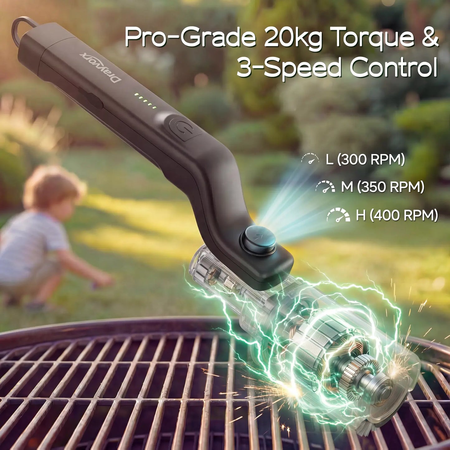 High-Torque Electric BBQ Grill Brush – Blast Away Grate Grease in Seconds!