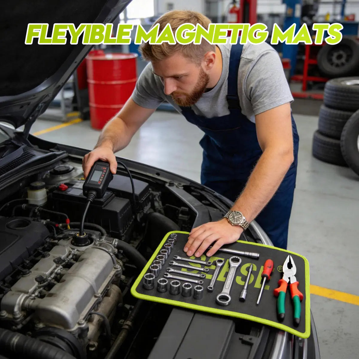 Ultimate 3-Piece Flexible Magnetic Tool Mat & Tray Holder Organizer Set