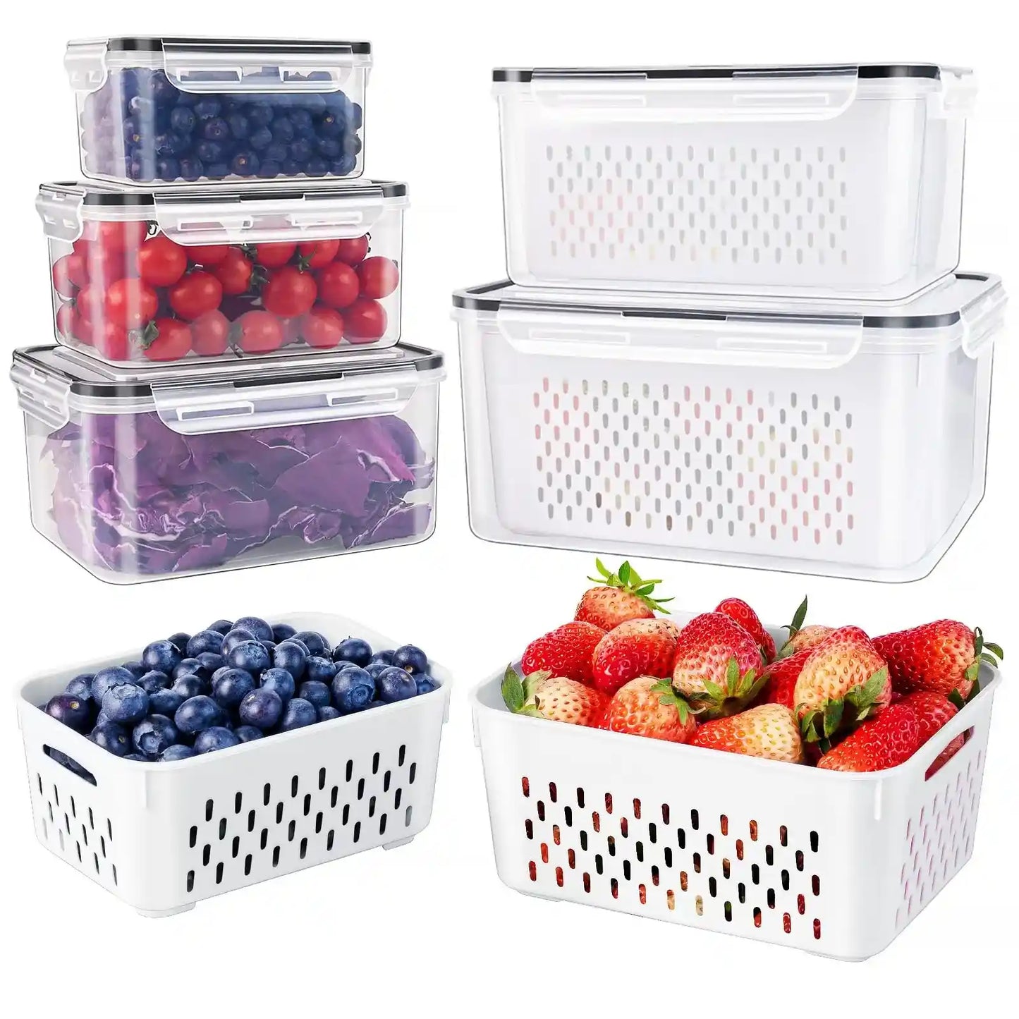 Produce Saver Containers with Removable Colanders