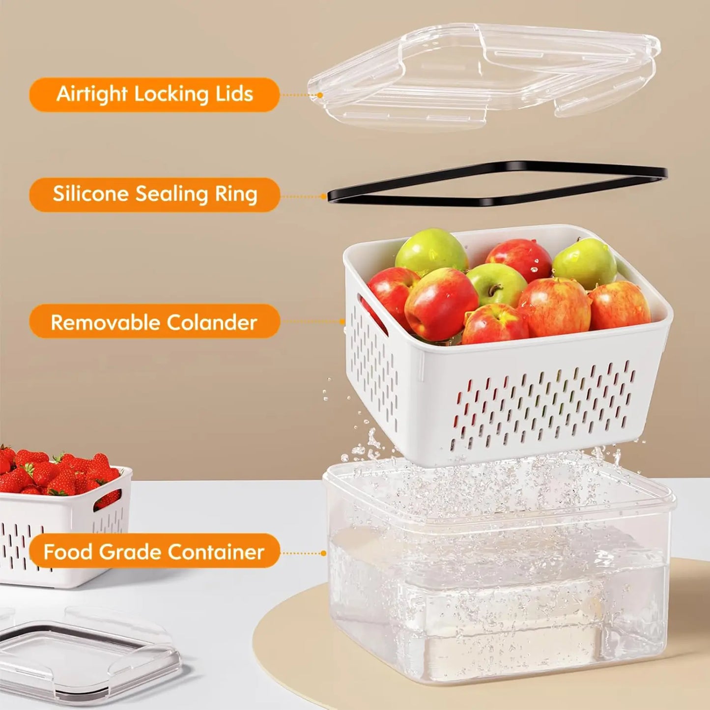 Produce Saver Containers with Removable Colanders