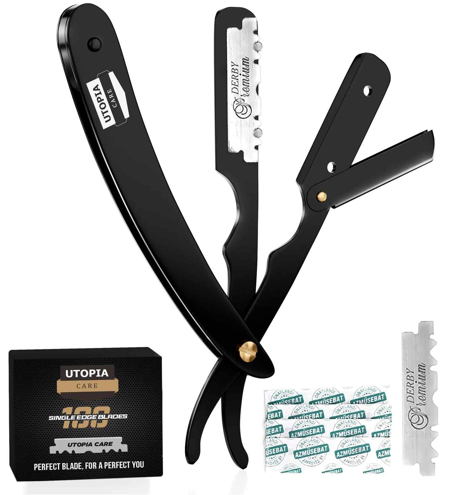 Professional Barber Straight Razor Shaving Kit with 100 Safety Blades