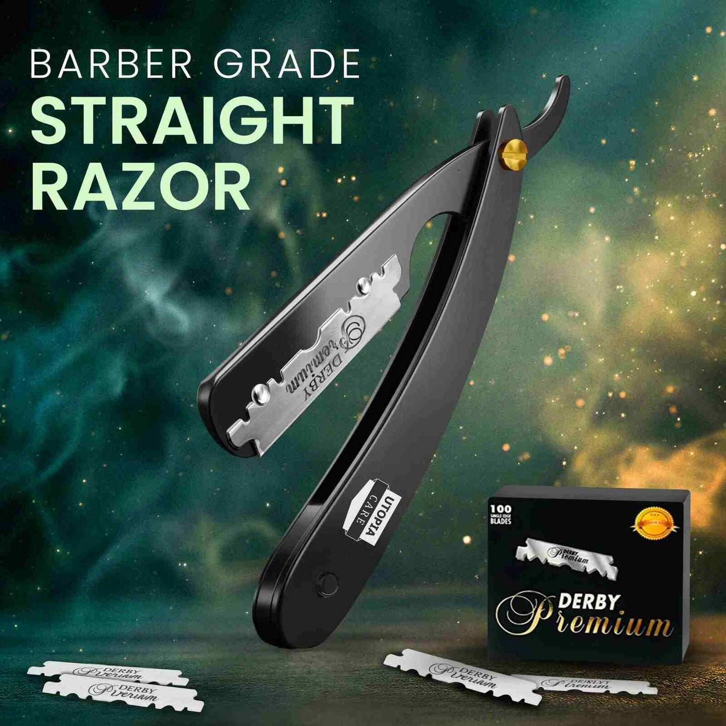 Professional Barber Straight Razor Shaving Kit with 100 Safety Blades