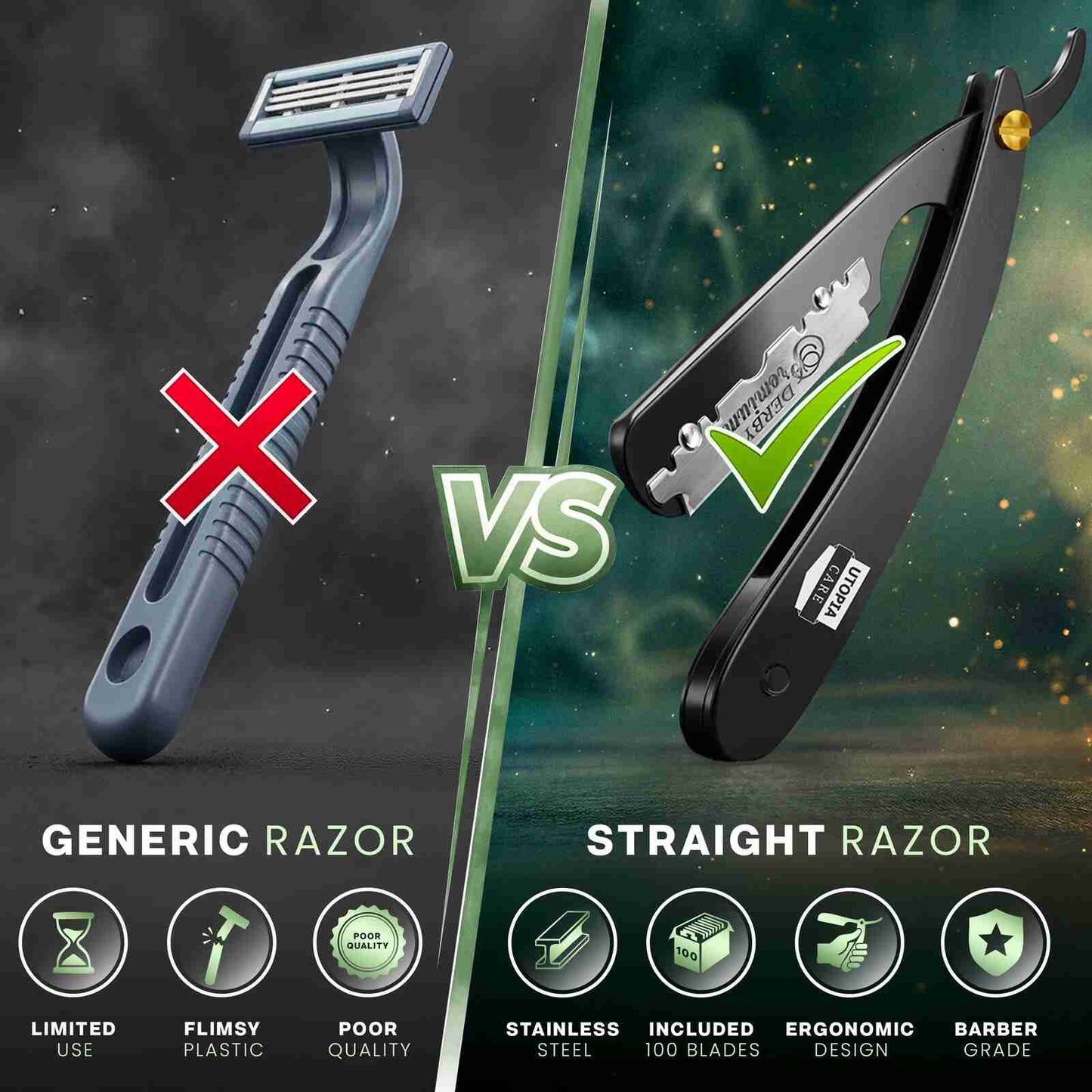 Professional Barber Straight Razor Shaving Kit with 100 Safety Blades