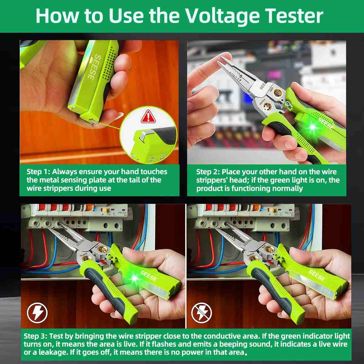 8-in-1 Wire Stripper & Built-In Non-Contact Voltage Tester Pliers
