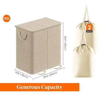 Dual-Compartment Rolling Laundry Basket