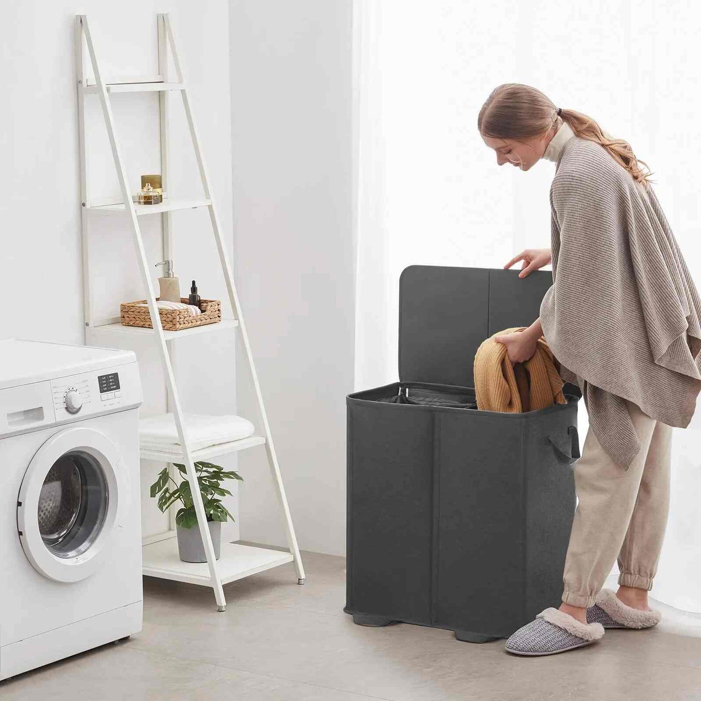 Dual-Compartment Rolling Laundry Basket