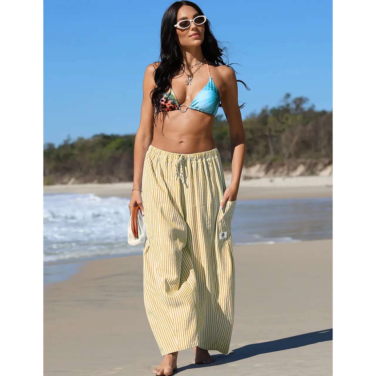 Ultra-Comfort Vertical Striped Drawstring Palazzo Pants