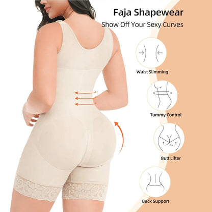 Sculpting Fajas Colombianas Hooks-Closure Postpartum Shapewear Bodysuit