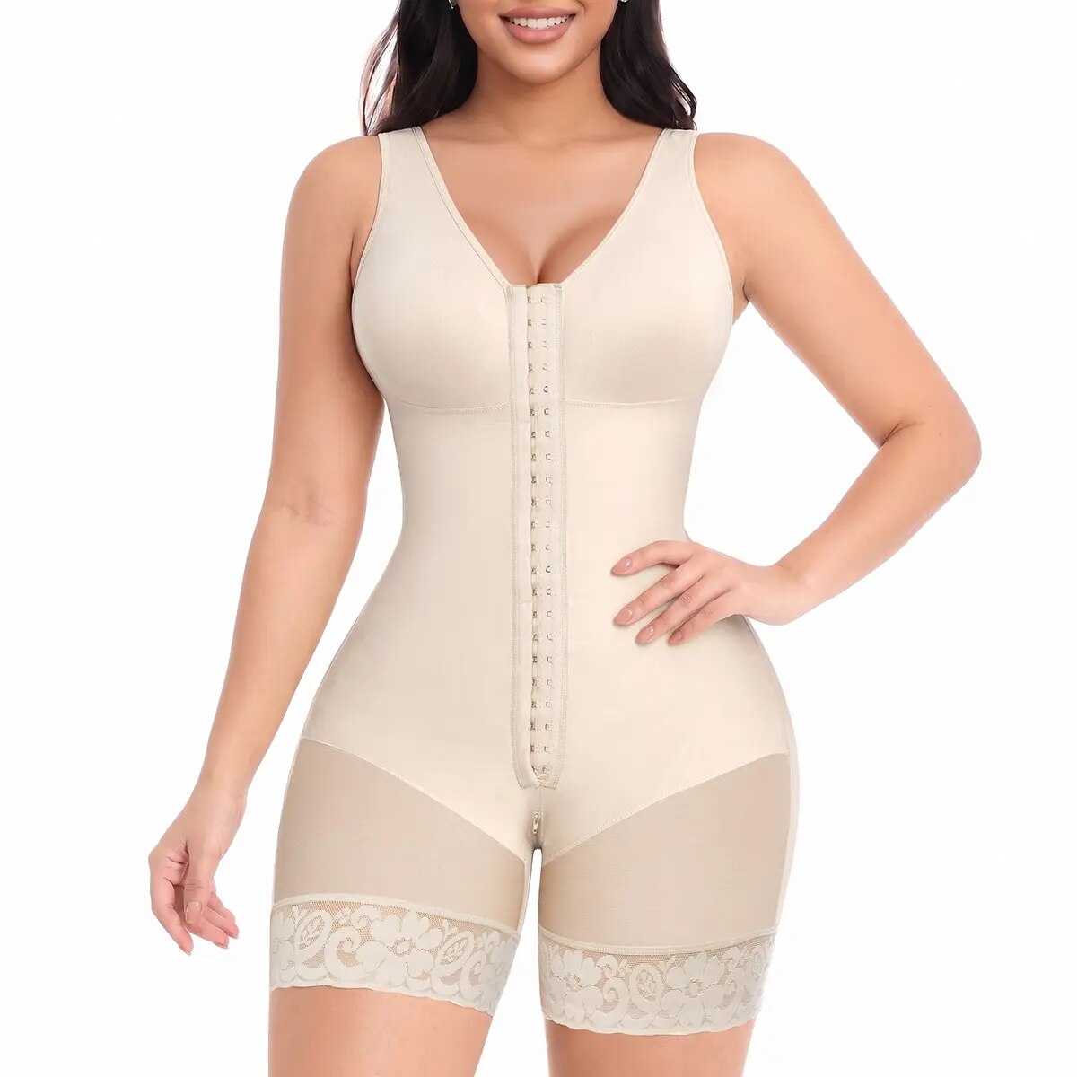 Sculpting Fajas Colombianas Hooks-Closure Postpartum Shapewear Bodysuit