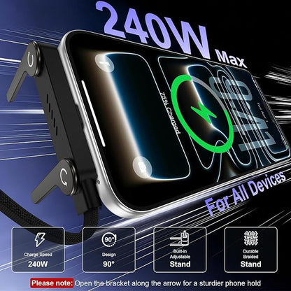 240W Ultra-Fast Charging Cable with Integrated Invisible Phone Stand