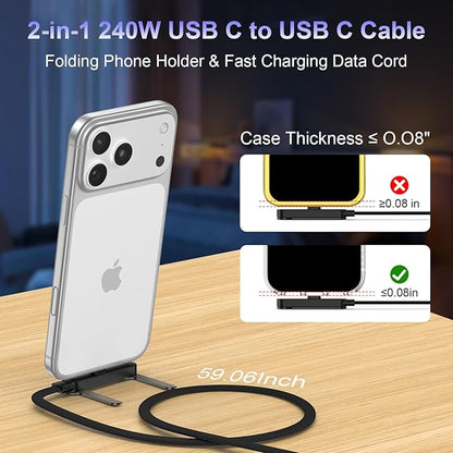 240W Ultra-Fast Charging Cable with Integrated Invisible Phone Stand