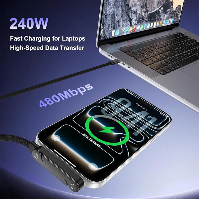 240W Ultra-Fast Charging Cable with Integrated Invisible Phone Stand