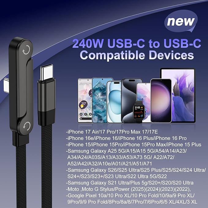 240W Ultra-Fast Charging Cable with Integrated Invisible Phone Stand