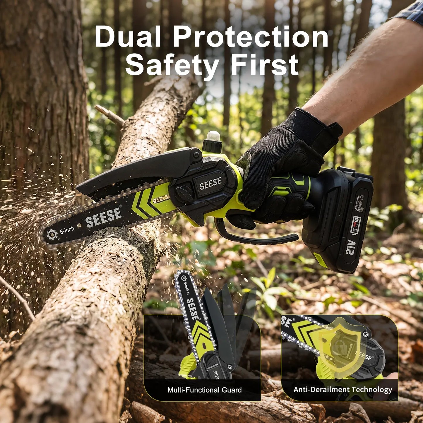 6-Inch Cordless Power Mini Chainsaw with 2000mAh Massive Battery