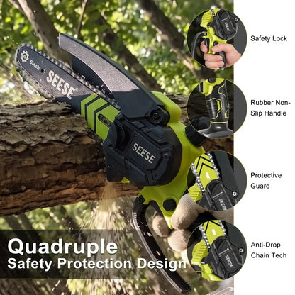 6-Inch Cordless Power Mini Chainsaw with 2000mAh Massive Battery
