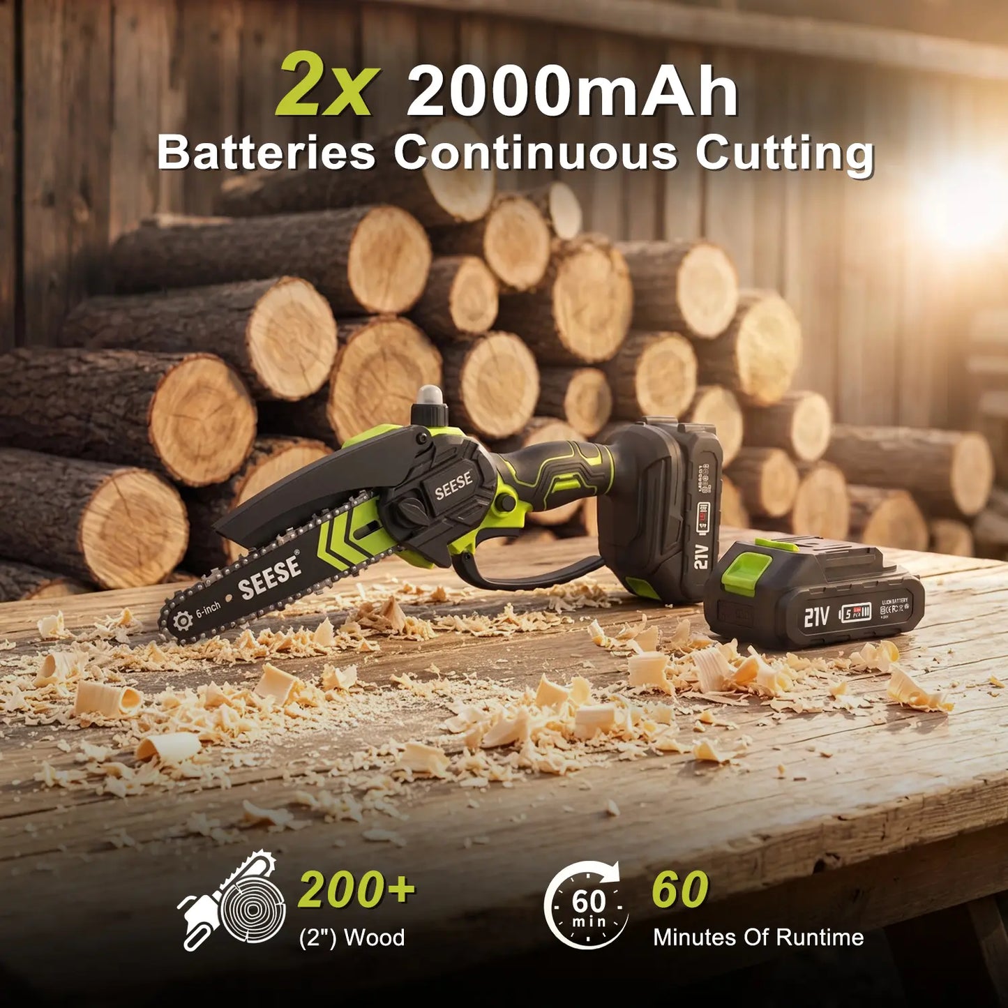 6-Inch Cordless Power Mini Chainsaw with 2000mAh Massive Battery