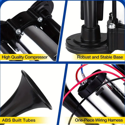 Ultimate 130DB 4-Trumpet Air Horn Kit with 12V Compressor