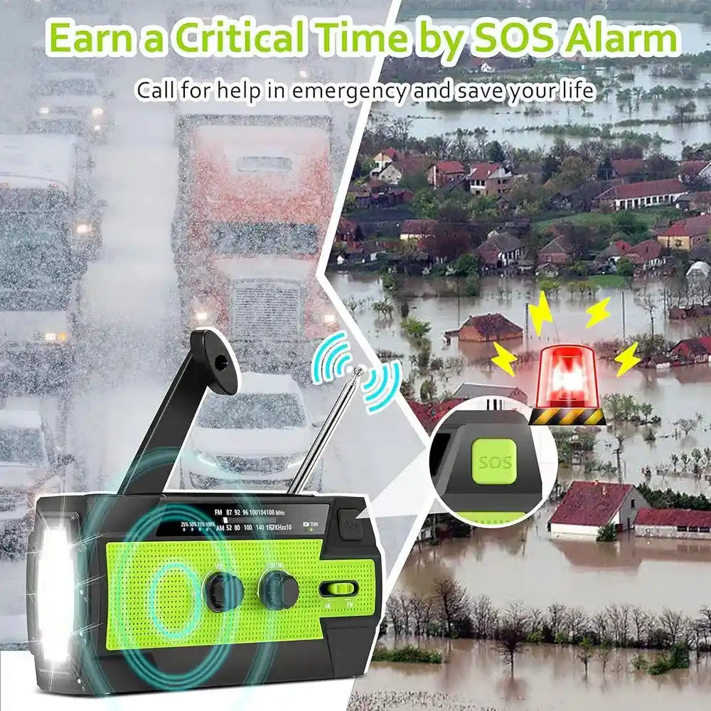 4000mAh Solar Emergency Weather Radio with LED Flashlight & Reading Lamp