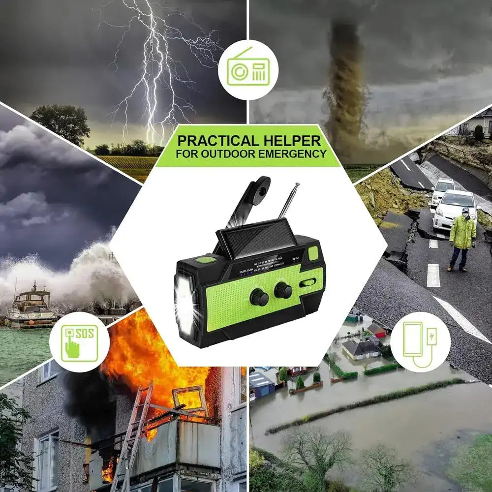 4000mAh Solar Emergency Weather Radio with LED Flashlight & Reading Lamp