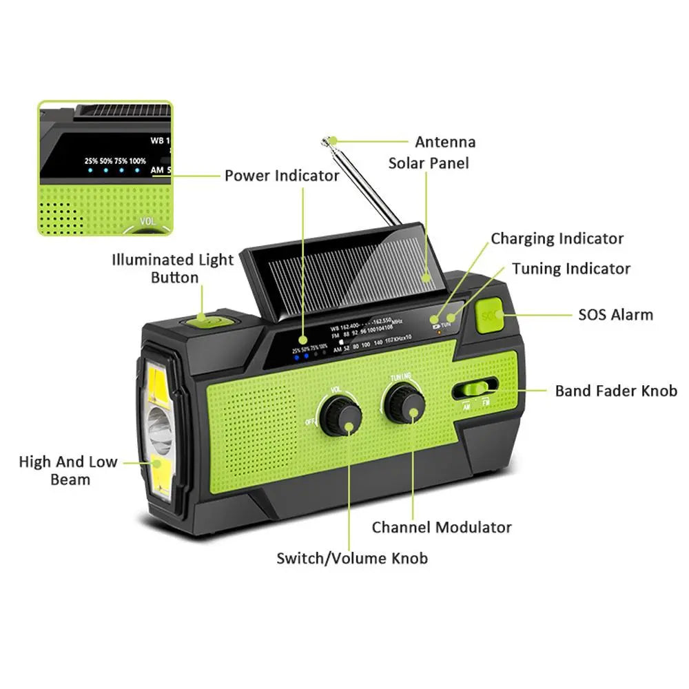 4000mAh Solar Emergency Weather Radio with LED Flashlight & Reading Lamp