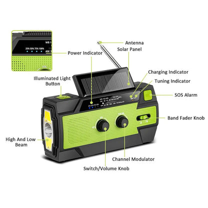 4000mAh Solar Emergency Weather Radio with LED Flashlight & Reading Lamp