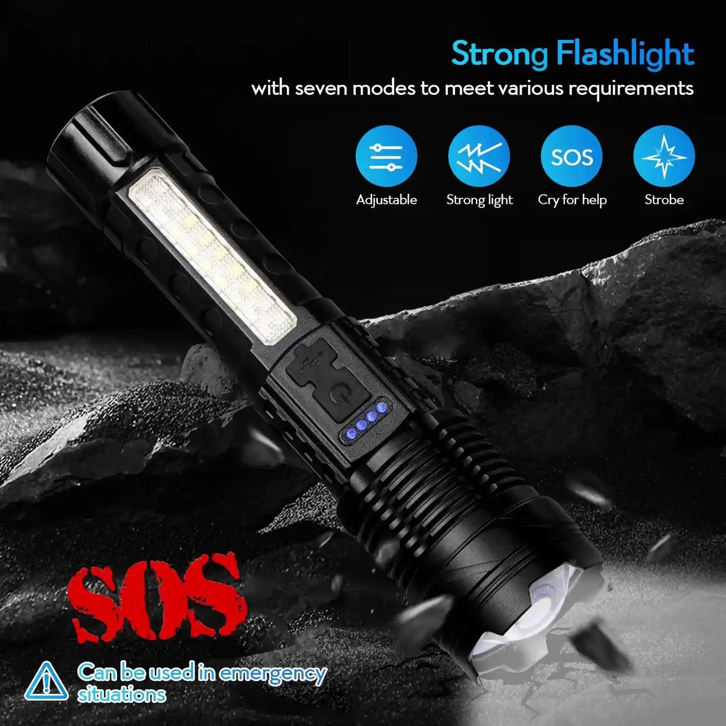 Super Bright Rechargeable LED Tactical Flashlight with Adjustable Zoom