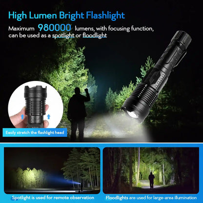 Super Bright Rechargeable LED Tactical Flashlight with Adjustable Zoom