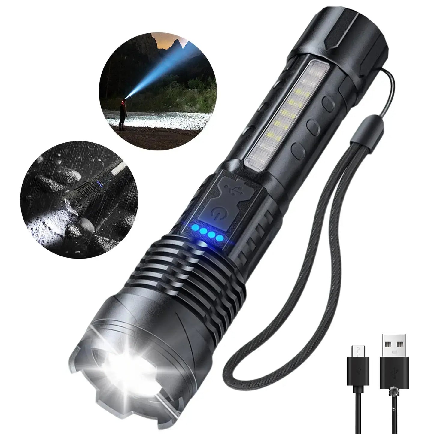 Super Bright Rechargeable LED Tactical Flashlight with Adjustable Zoom