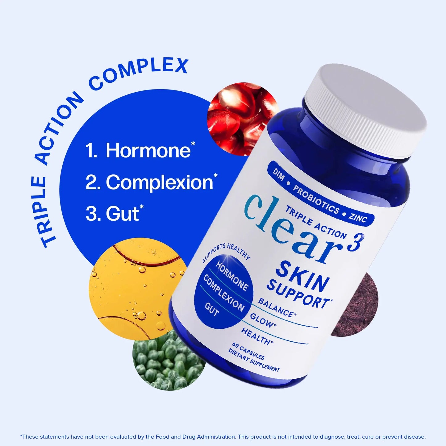 Clear Skin Acne Supplement with Zinc, DIM & Probiotics