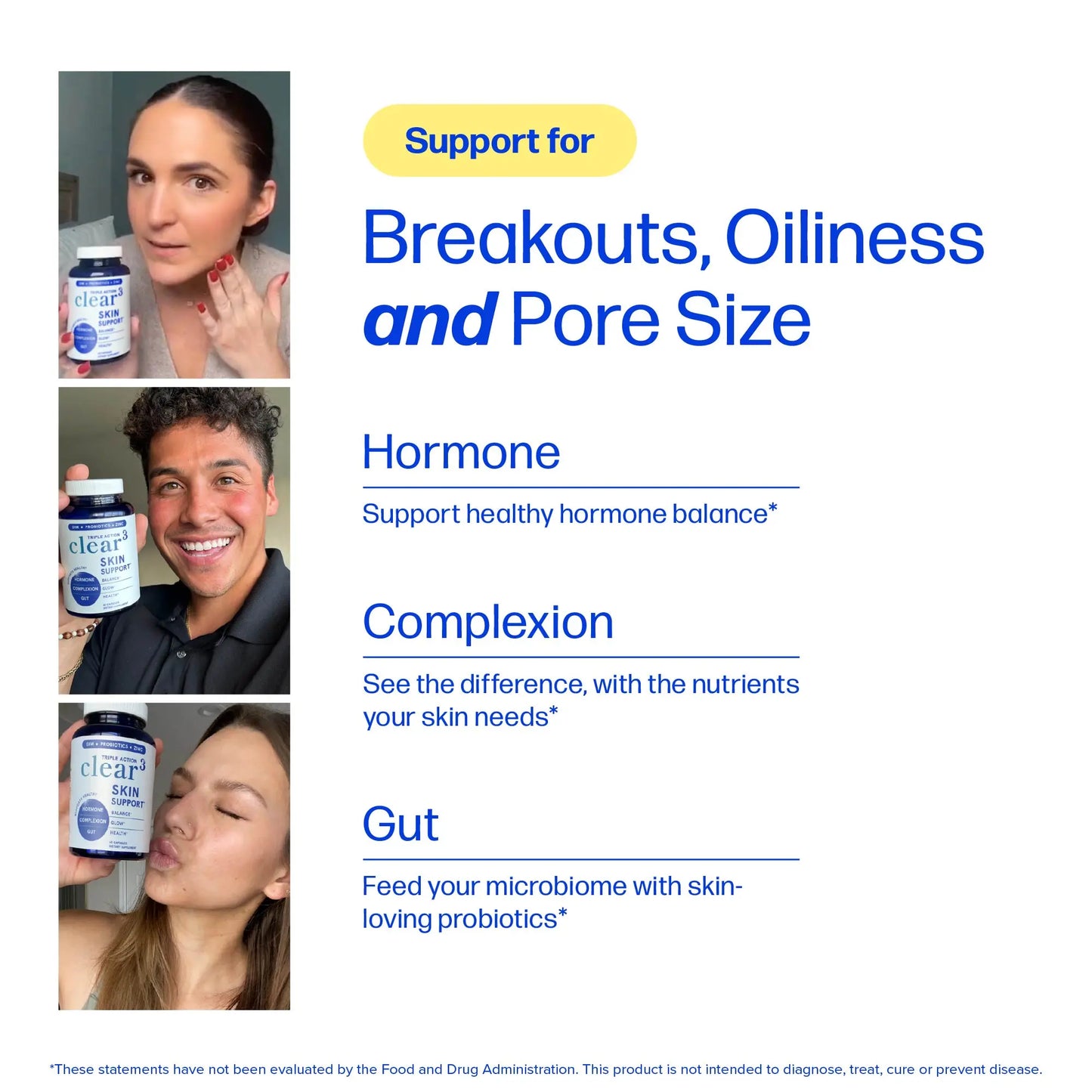 Clear Skin Acne Supplement with Zinc, DIM & Probiotics