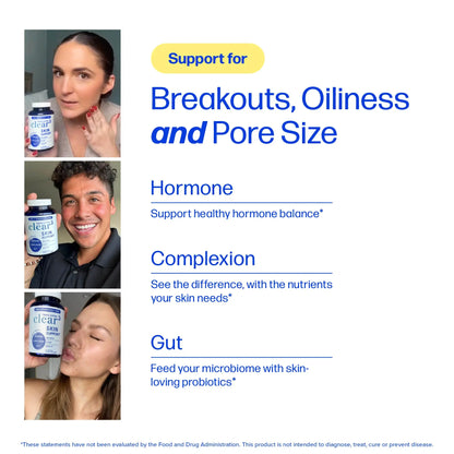 Clear Skin Acne Supplement with Zinc, DIM & Probiotics